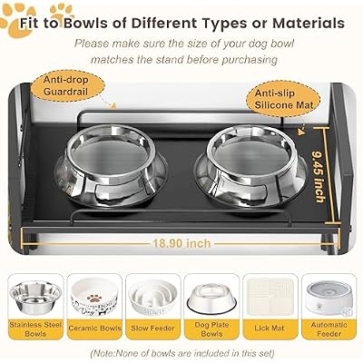 Elevated Dog Bowl Stand with 2 Feeding Stations, Adjustable Raised Feeding Station Cabinet with Toy Bin Basket, Lifted Food and Water Bowl Holder, Pet Storage Organizer for Large Medium Small Dogs