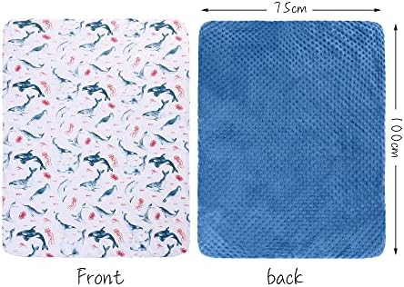 LAT LEE AND TOWN Minky Baby Blanket, Soft Micro Fleece Baby Blanket with Dotted Backing, Printed Animal Throw Blanket for Boys Girls, 75x100cm (Whale)