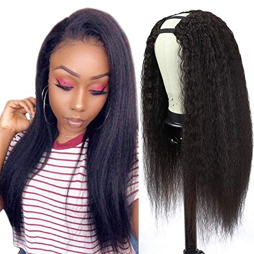 U Part Wigs for Black Women Human Hair Kinky Straight Wig, 20inch Italian Half Wig 2x4 U Shape Clip in Human Hair Wigs Yaki Straight Upart