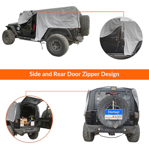 Morhept Cab Cover for Jeep Wrangler JK JL 4 Door 2007-2026, Waterproof Wrangler Rain Cover with Driver Door Zipper Soft Inner Liner All Weather Snow Rain UV Protection by Morhept - Image 3