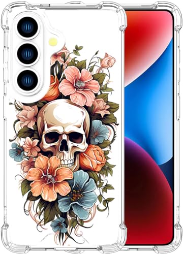 ENDIY for Samsung Galaxy S26+ Plus Case - Clear Skull & Flowers