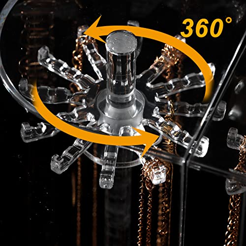 Acrylic Necklace Holder Stand,Clear 24 Hooks Necklace Organizer,Dustproof Rotation Jewelry Storage Holder,Enclosed Long Necklaces Display Rack Pendant Bracelets Display Case Jewelry Towers Display Box #TOP3