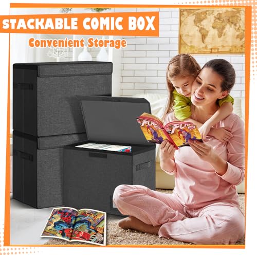 Image of Leffis 4 Pack Comic Book Storage, Collapsible and Stackable Comic Short Box, Moistureproof Comic Box with Lid and Label Slot 15.5 inch X 7.5 inch X 11.3 inch Holds 150 Comics