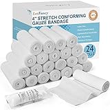LotFancy Gauze Rolls, 24 Count, 4 Inch x 4.1 Yards, Rolled Gauze Wrap for Wounds, FSA HSA Eligible, Conforming Stretch Bandage, Medical Supplies for First Aid