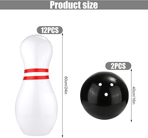 Miniatura 2 de Juego de bolos para niños, gigante inflable para exteriores, 12 pines de bolos y 2 bolas portátiles para interiores o exteriores, juego de bolos