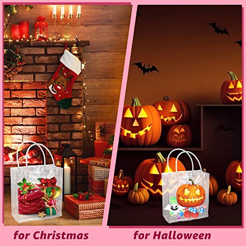 JMIATRY 50pcs Clear Gift Bags With Handle Clear Vinyl Gift Bag Transparent Plastic Gift Bags Reusable Clear Gift Bags for Favors Party Wedding Birthday (5.91 x 6.18 x 2.76 Inches