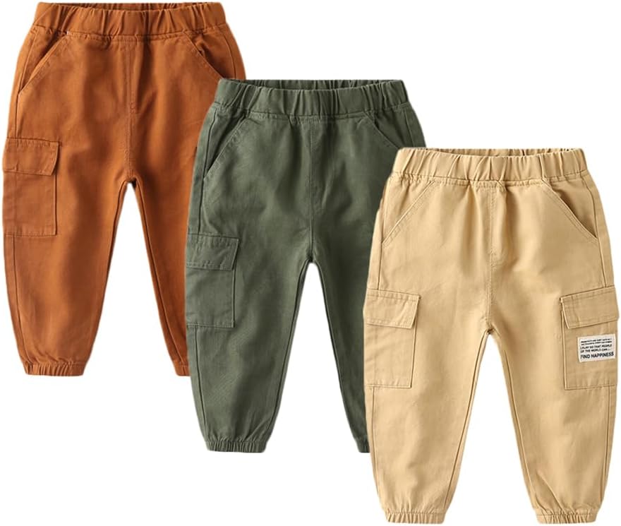 Feidoog Toddler Baby Boys 2/3 Pack Sweatpants Solid Cotton Elastic Waist Trousers Active Jogger Pants