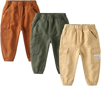 Feidoog Toddler Baby Boys 2/3 Pack Sweatpants Solid Cotton Elastic Waist Trousers Active Jogger Pants