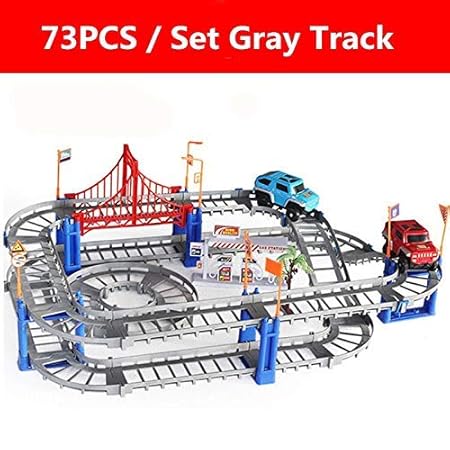 MentorKids Plastic Electric Racing Rail Car Tracks Model Toy for Children with Thomas Train Toy Cars (Grey)