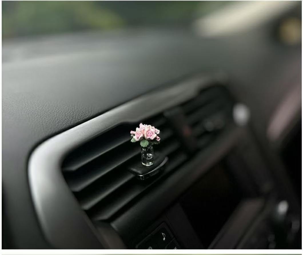 Mini Rose Style Car Dashboard Decor, Cute and Realistic Design, Versatile Placement for Interior Ambiance (Set)