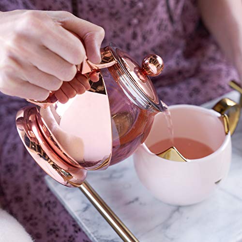 Pinky Up Rose Gold Wrapped Teapot - Tea Clear Glass Pot With Infuser Strainer And Tea Kettle For Loose Tea, 24 Oz #TOP5
