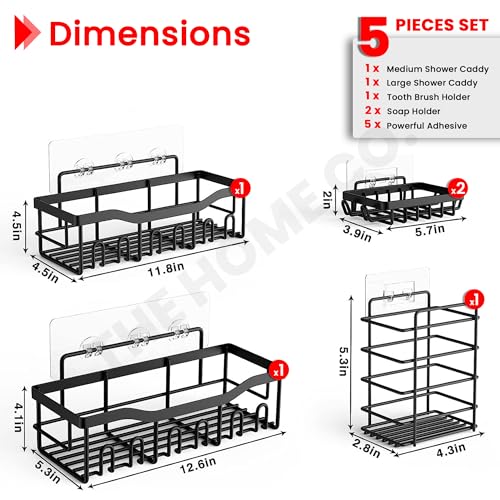 Image of The Home Co. Self Adhesive Steel Bathroom Organiser Without Dril 5 Pcs Set | Corner Shelf for Wall, Soap Dish with Toothbrush Holder | Ideal for Bathroom Accessories Set
