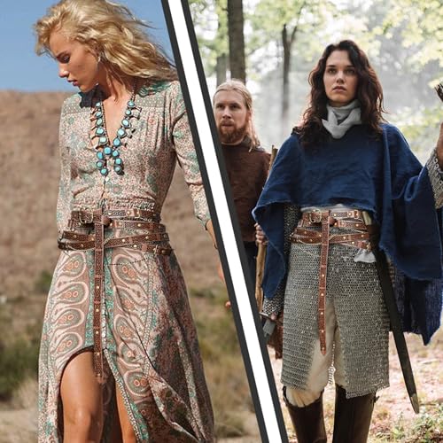 LUKIUP Cinturón medieval, cinturón medieval de piel sintética de piel sintética, accesorios medievales para mujer, vestido medieval para mujer, cinturón para Halloween y carnaval, Brown chain, Talla - imagen 7