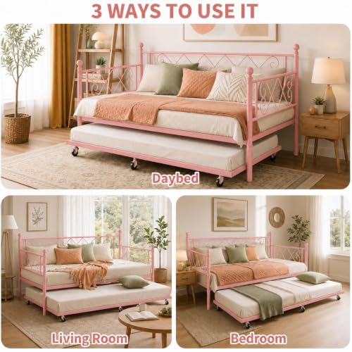 Image of Garvee Twin Trundle Bed,Space Saving Daybed,Metal Sofa Bed for Room