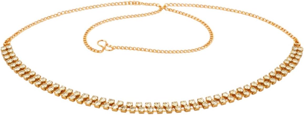 - ACCESSHER 2 Line Stone White Brass Waist Hoop Waistbelt/Kamarband for Women