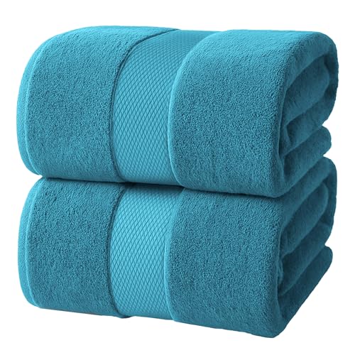 Infinitee Xclusives Luxury Bath Sheets Towels  2 Pack 600 GSM (35X70 Inches) 100% Ring Spun Cotton Large Bath Towels for Bathroom (Serene Teal, Bath Sheet Pack of 2)