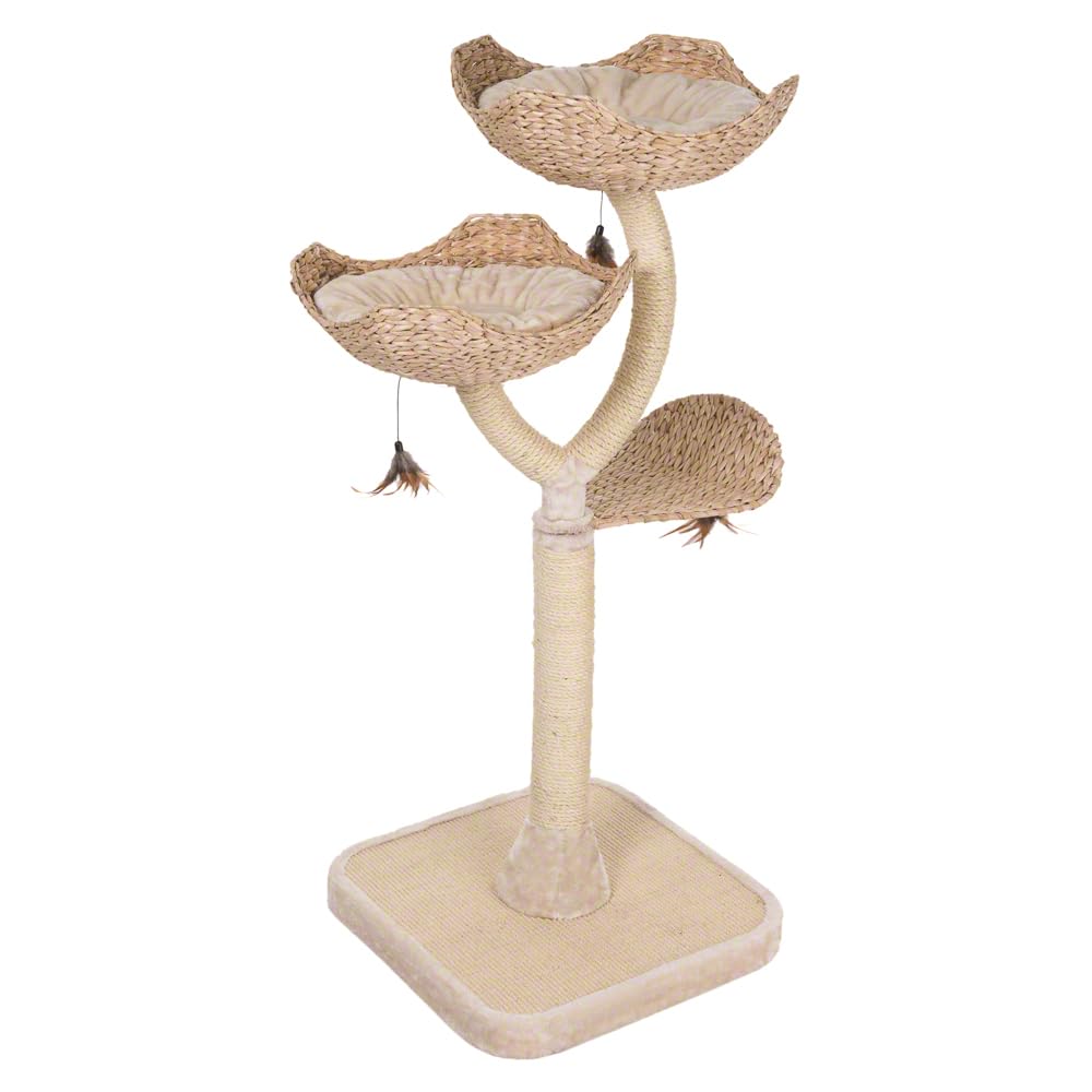zooplus Tiragraffi Cat's Flower | base extra spessa | 2 cestini per dormire in giacinto d'acqua | incl. giocattolo per gatti | robusto e stabile | altezza: 130 cm