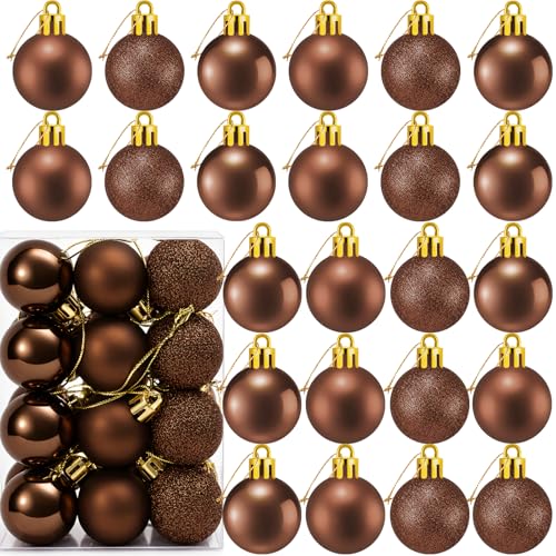 24 Count Small Coffee Christmas Ornaments Balls, Mini Ornaments for Mini Christmas Tree, Small Shatterproof Valentine Tree Decorative Hanging Bulbs Ball for Xmas Outdoor Party Decorations, 1.2 inch