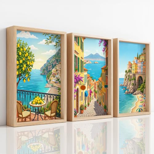 Affiche Méditerranéenne A2 (Lot de 3) - Tableau Paysage Urbain Rétro Européen 42x59.4 cm
