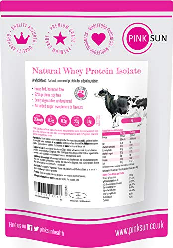 PINK SUN Whey Protein Isolate Powder Unflavoured 1kg (92% Protein...