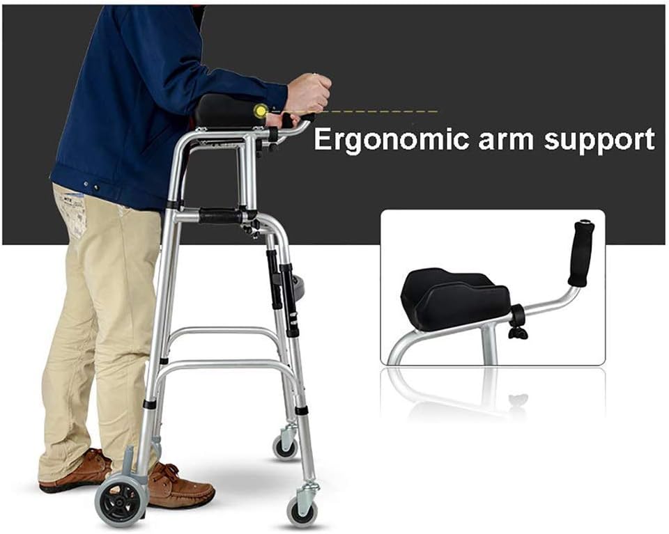 Stand Upright Walker with Handbrake, Stand Up Rollator Walker with Seat and Wheels, Padded Armrests Standard Walker,Height Adjustable Rolling Walker for Seniors, Foldable 4 Wheels Walkers + Seat + Bag : Health & Household