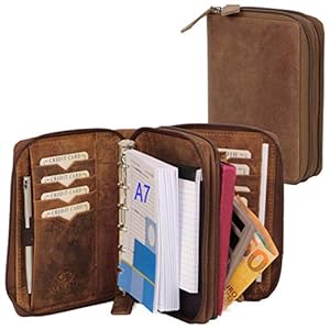 ALMADIH Lederen A7 combimap 2 vakken met ritssluiting, kalender 2022 premium rundleer bruin vintage in geschenkdoos…