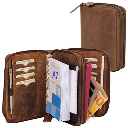 ALMADIH Agenda in vera pelle A7 Portadocumenti Calendario 2020 Marrone Vintage Cartella Portablocco Organizer Porta Documenti Conferenza Anelli con Block Notes Cartellina Organizzatore Carpetta