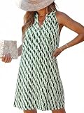 CUPSHE Vestidos de verano para mujer, cuello en V, sin mangas, a rayas, con botones, mini vestido casual, Verde (Green Wave), XL
