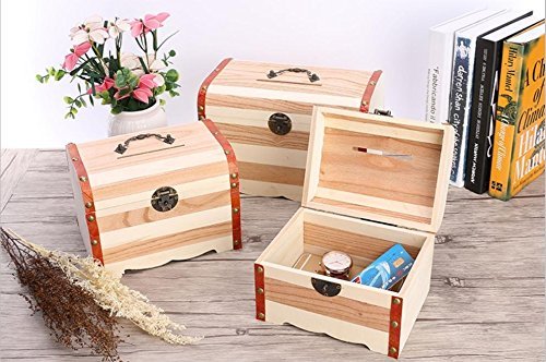 Qxt Wooden Money Storage Box Treasure Chest Piggy Bank Handmade Jewelry Organizer (Small) #TOP6