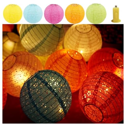 Qlisytpps Paper Lanterns with LED Lights 10 Colours Chinese Japanese Lantern Oriental Style Traditional Asian Bedroom Paper Lamp for Home Wedding Party Decoration 8 Inch (5pcs) Free 2 Spare Lights
