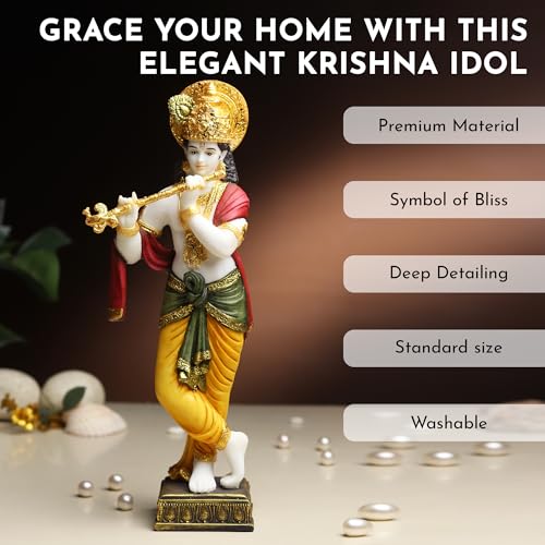Image of ARMONIA Lord Krishna Idol Marble Dust Statue Murti | Krishana Sculpture for Home Decor, Pooja ghar, Mandir & Gifting Item |Best Gift for Housewarming (30 cm, Multicolor) (Including Microfiber Cloth)