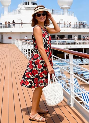 Image of Summer Dresses for Women 2026 Casual Sundresses Beach Cover Ups Sleeveless Tshirt Swing Dress with Pockets