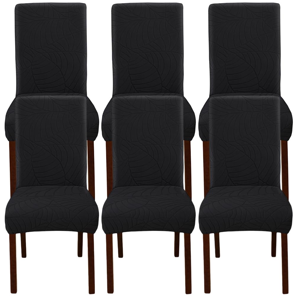Lot de 6 housses de chaise de salle à manger extensibles, amovibles et lavables pour chaises Parson, cuisine et bureau pour décoration moderne Noir