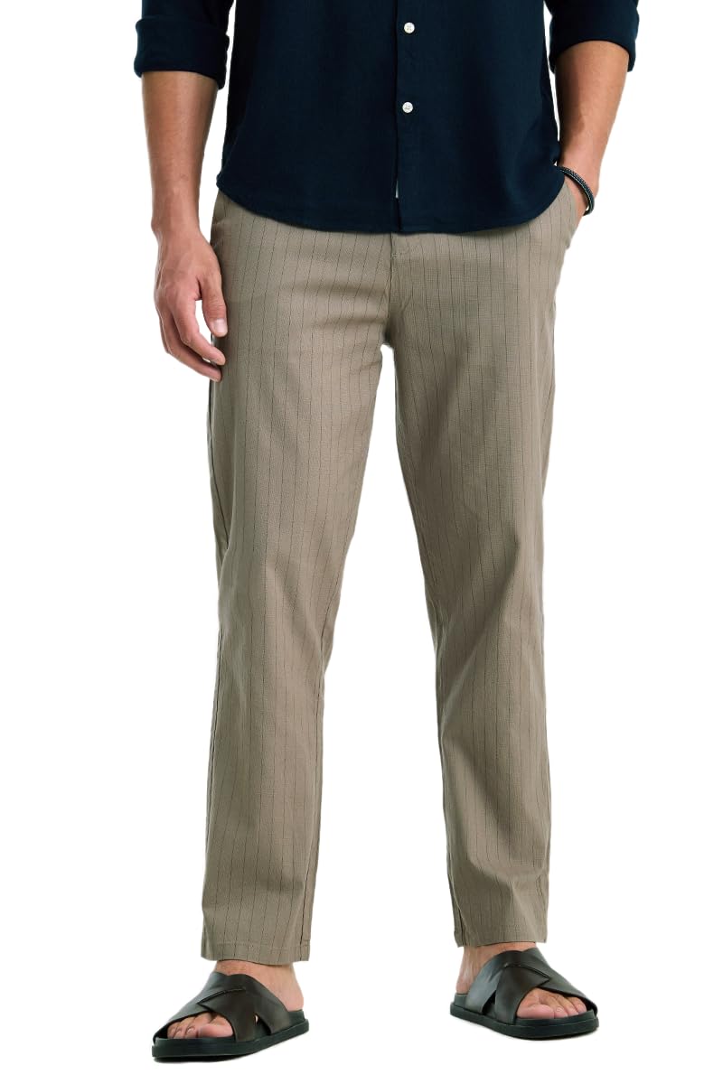 snitch Men Trousers Casual Wear | Relaxed Fit Mid Rise Pinstripe Pattern & Turned-Up Hem | Breathable Cotton Blend & Stretch Fabric for Business Meetings & Work Wear-picture-55