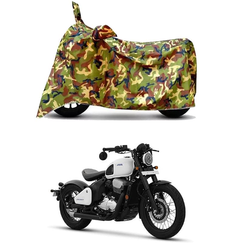 Image of Waterproof 100% PVC Coated Bike Scooty Two Wheeler Body Cover Compatible for Jawa 42 Bobber BS6 /UV-Rays /Heat Protection /Birds Dropping /Scratchproof /Dust Proof /All Varient[6X6 Jungle Print]