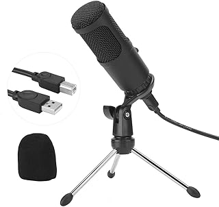 ASHATA USB Microphone, Large Diaphragm Condenser Recording Microphone for Studio Recording Vocals, Streaming, Live Broadcast, omputer Recording Studio Mic