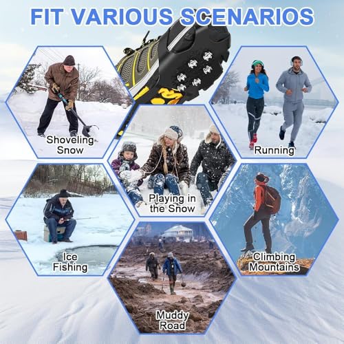 Spikes für Schuhe Winter,10 Stahlzähnen Schuhspikes zum Überziehen Antirutsch Schneeketten für Schuhe, Spikes Schuhe gegen Glatteis Steigeisen für Wanderschuhe Outdoor Laufen Wandern (Silber, L)