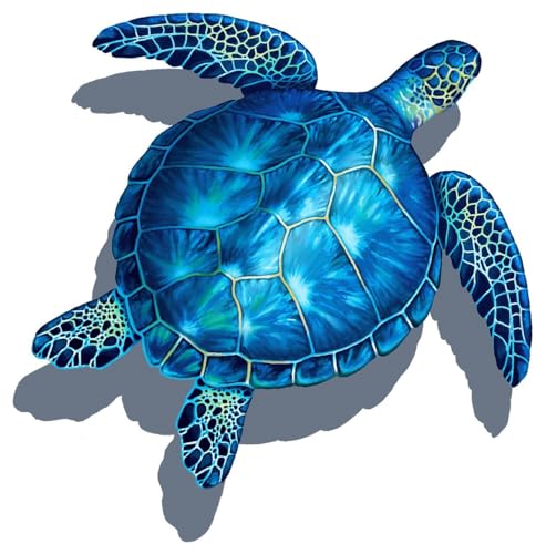 Sea Turtle Porcelain Swimming Pool Mosaic (20" x 20" with Shadow, Blue)