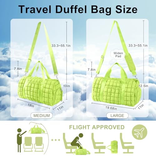 Image of Quilted Travel Duffle Bag Gym Bag for Women,Large Puffer Duffle Weekender Bag with Compartment,Workout Overnight Carry on Organizer Bag Duffle Bag for Airplane Travel(L-Green)