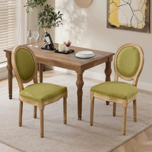 SoarFlash Französische Esszimmerstühle, 2er-Set, Vantage Esszimmerstuhl mit runder Rückenlehne, Holzbeine, Bauernhaus-Esszimmerstuhl für Küche, Schlafzimmer, Olivgrün