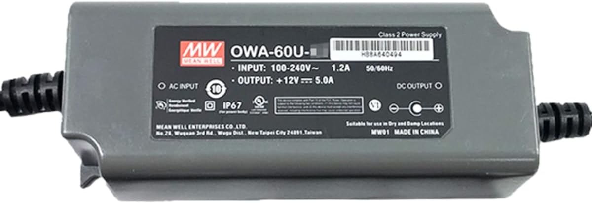 Mean Well OWA Series 60W 5A LED Power Supply Adapter OWA-60E-12 AC-DC EU Gauge Single Output Moisture Proof Switching Power Supply Driver Converter Transformer (66-OWA-60U-12)