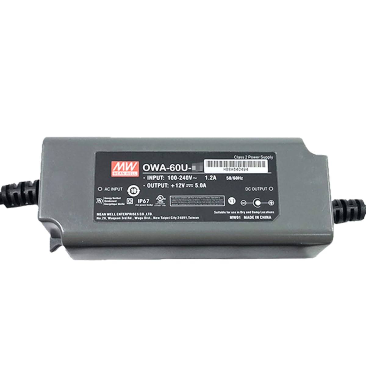 Mean Well OWA Series 60W 54V 1.25A LED Power Supply Adapter, OWA-60U-54 AC-DC US Gauge Single Output Moisture Proof Switching Power Supply Driver Converter Transformer
