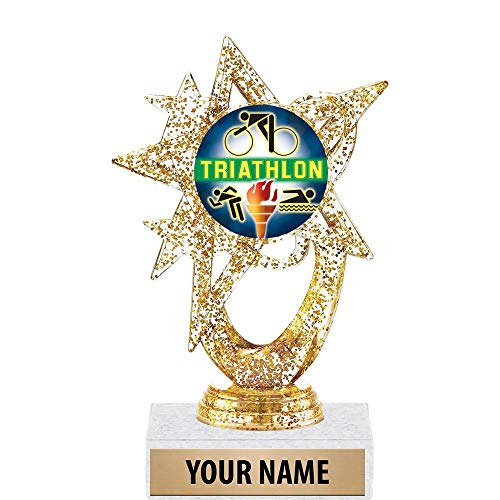 Crown Awards 5.5" Gold Glitter Triathlon Trophies, Custom Astral Star Triathlon Trophy Award