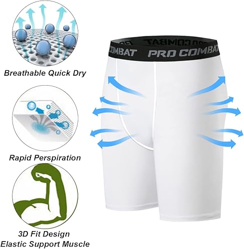Miniatura 5 de HYCOPROT Pantalones cortos de compresión para hombre, ropa interior deportiva de elastano, rendimiento atlético, capa base, entrenamiento, correr,
