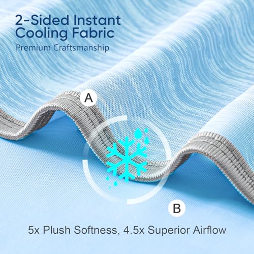 Image of KMUSET Cooling Blanket Throw (50 inchx60 inch), Double Sided Summer Cooling Blankets for Hot Sleepers & Night Sweats, Cool Soft Lightweight Blanket for Beach, Sofa Bed Couch, Gifts for Women Men Powder Blue