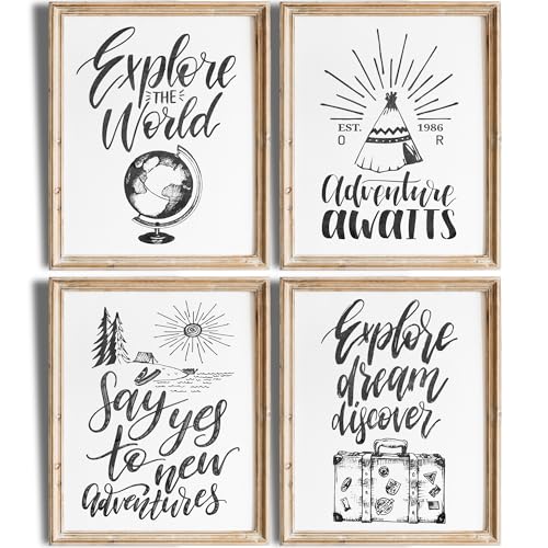 Travel Quotes Wall Art Prints (Set of 4) - Unframed - 8x10s | Typography Wall Art | Office Wall Decor | Motivational Wall Decor | Perfect for Home, Office, or Classroom Decor | Office Wall Art