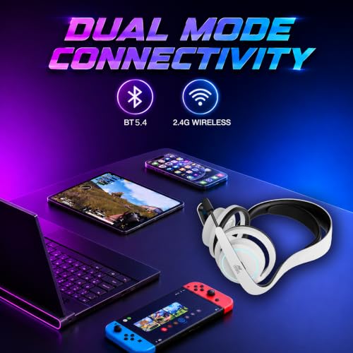 Image of Ant Esports Stealth50 Open Back Wireless Gaming Headset with Bluetooth 5.4 & 2.4GHz Low Latency, 50mm Drivers, Detachable Mic, RGB Lighting, USB-C Charging for PC, PS5, Laptop, Mobile & Tablet - White