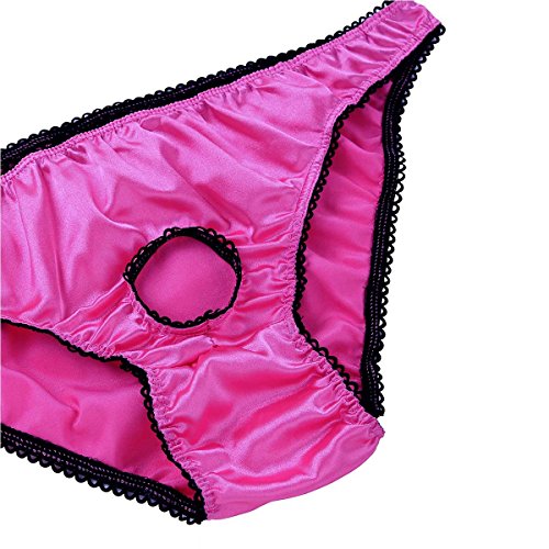 Men Briefs Sissy Silk Satin Frilly Open Hole Bikinis Crossdressing Panties Underwear3