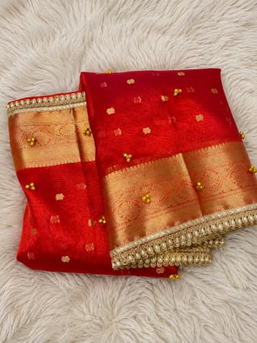Threads Gallery Ghunghroo Banarsi Tissue Silk Saree Red - Image 4