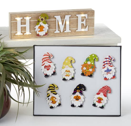 DeltonProducts "Home" Sign with Seasonal Gnome Magnets, Wood